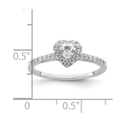 0.25ct. CZ Solid Real 14K White Gold Heart Halo Engagement Ring