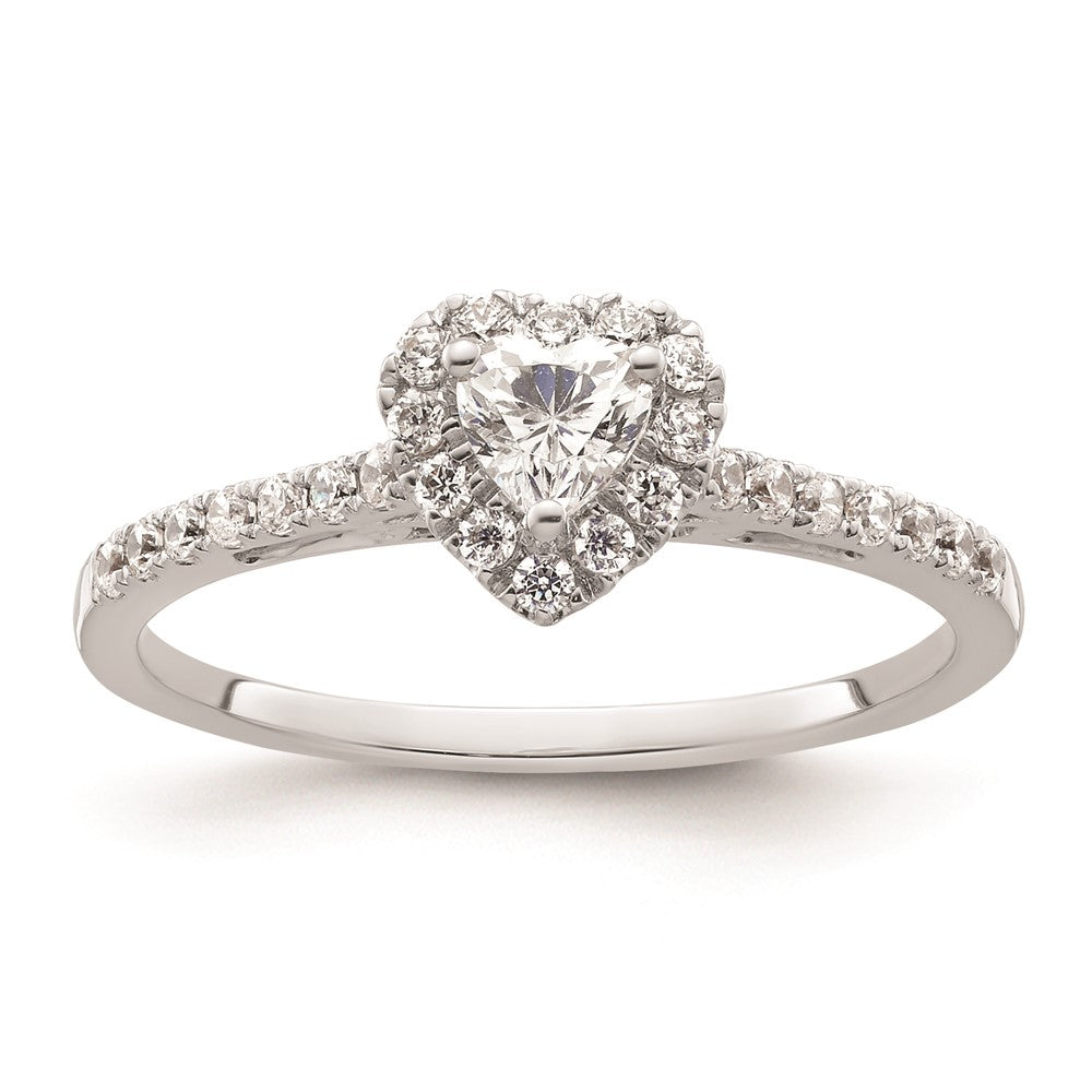 0.25ct. CZ Solid Real 14K White Gold Heart Halo Engagement Ring