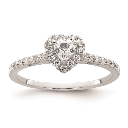 0.25ct. CZ Solid Real 14K White Gold Heart Halo Engagement Ring