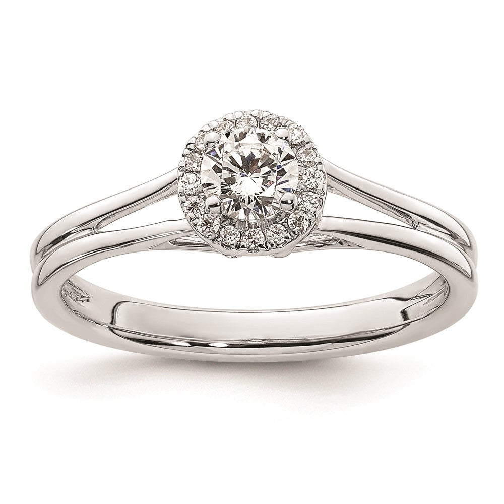 0.25ct. CZ Solid Real 14K White Gold Round Halo Split Shank Engagement Ring