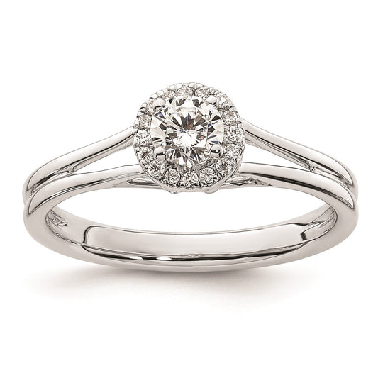 0.25ct. CZ Solid Real 14K White Gold Round Halo Split Shank Engagement Ring
