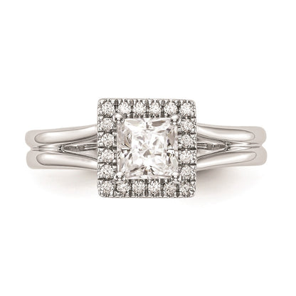 1.00ct. CZ Solid Real 14K White Gold Princess Halo Split Shank Engagement Ring