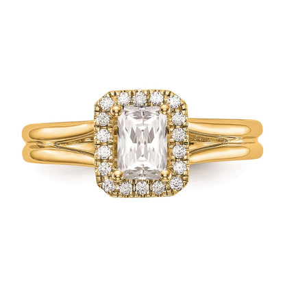 0.50ct. CZ Solid Real 14K Yellow Gold Emerald Halo Split Shank Engagement Ring