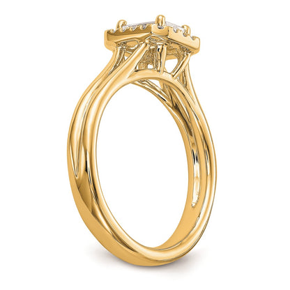 0.50ct. CZ Solid Real 14K Yellow Gold Emerald Halo Split Shank Engagement Ring
