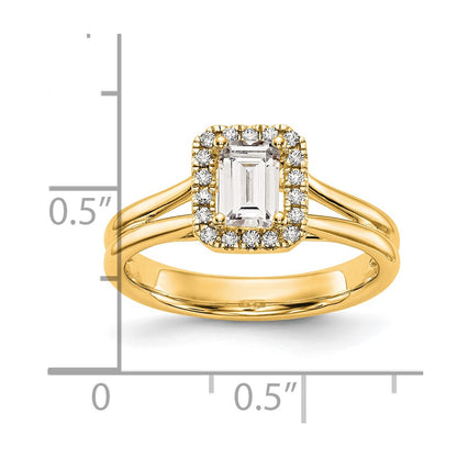 0.50ct. CZ Solid Real 14K Yellow Gold Emerald Halo Split Shank Engagement Ring