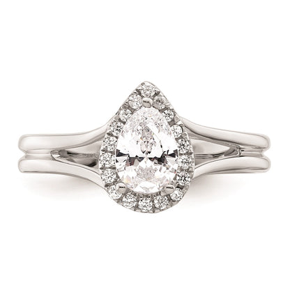 0.50ct. CZ Solid Real 14K White Gold Pear Halo Split Shank Engagement Ring