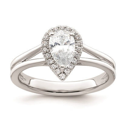 0.75ct. CZ Solid Real 14K White Gold Pear Halo Split Shank Engagement Ring