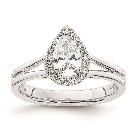 0.75ct. CZ Solid Real 14K White Gold Pear Halo Split Shank Engagement Ring