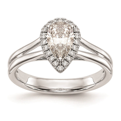 1.00ct. CZ Solid Real 14K White Gold Pear Halo Split Shank Engagement Ring