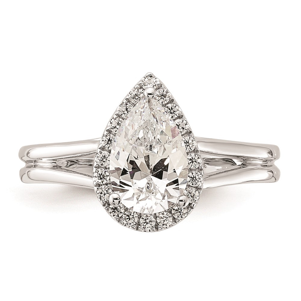1.00ct. CZ Solid Real 14K White Gold Pear Halo Split Shank Engagement Ring