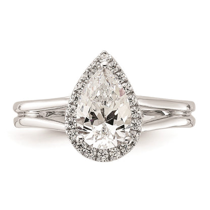 1.00ct. CZ Solid Real 14K White Gold Pear Halo Split Shank Engagement Ring