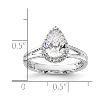 1.00ct. CZ Solid Real 14K White Gold Pear Halo Split Shank Engagement Ring