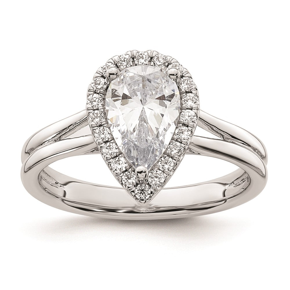 1.25ct. CZ Solid Real 14K White Gold Pear Halo Split Shank Engagement Ring