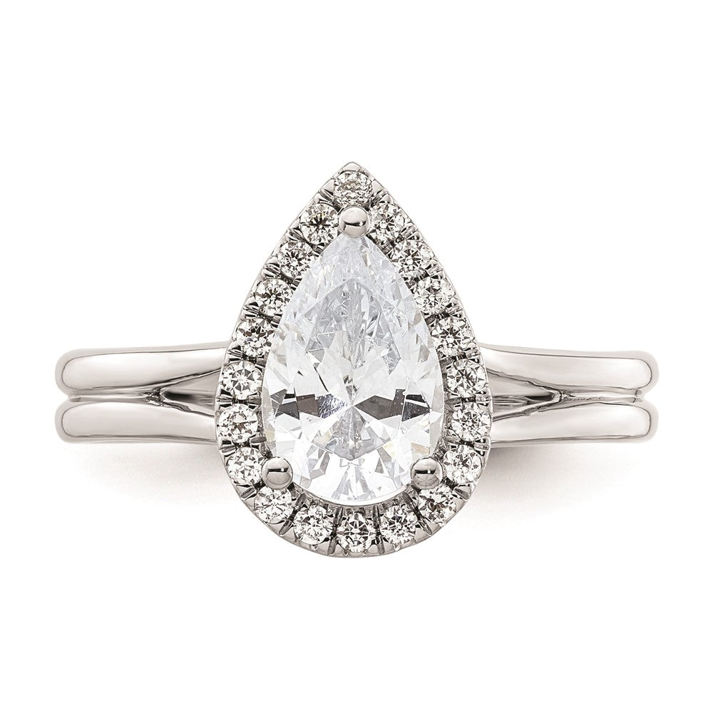 1.25ct. CZ Solid Real 14K White Gold Pear Halo Split Shank Engagement Ring