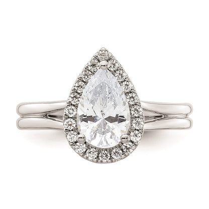1.25ct. CZ Solid Real 14K White Gold Pear Halo Split Shank Engagement Ring