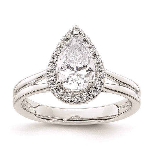 1.25ct. CZ Solid Real 14K White Gold Pear Halo Split Shank Engagement Ring