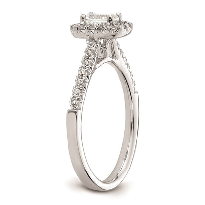 0.37ct. CZ Solid Real 14K White Gold Emerald Shape Halo Engagement Ring