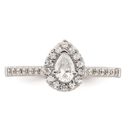 0.37ct. CZ Solid Real 14K White Gold Pear Halo Engagement Ring
