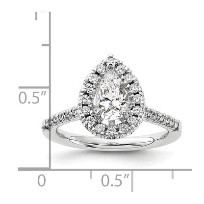 1.00ct. CZ Solid Real 14K White Gold Pear Halo Engagement Ring