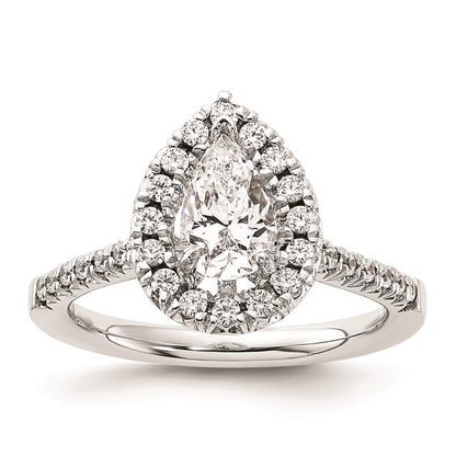 1.00ct. CZ Solid Real 14K White Gold Pear Halo Engagement Ring