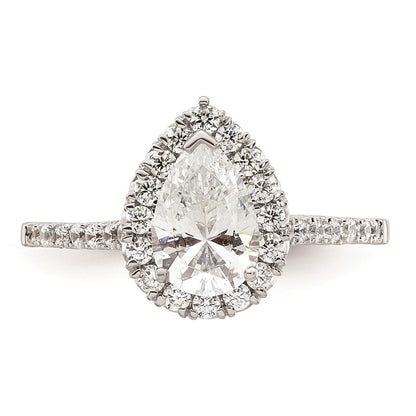 1.25ct. CZ Solid Real 14K White Gold Pear Halo Engagement Ring