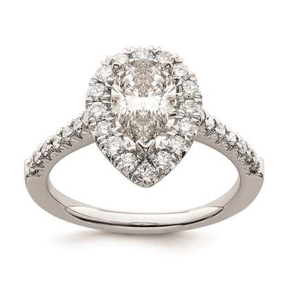 1.50ct. CZ Solid Real 14K White Gold Pear Halo Engagement Ring