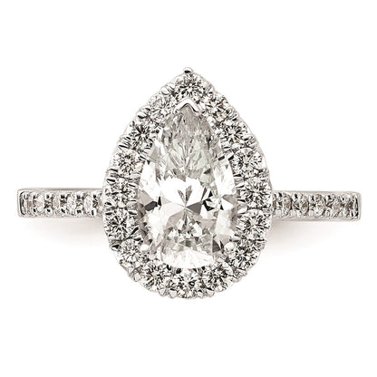 1.50ct. CZ Solid Real 14K White Gold Pear Halo Engagement Ring