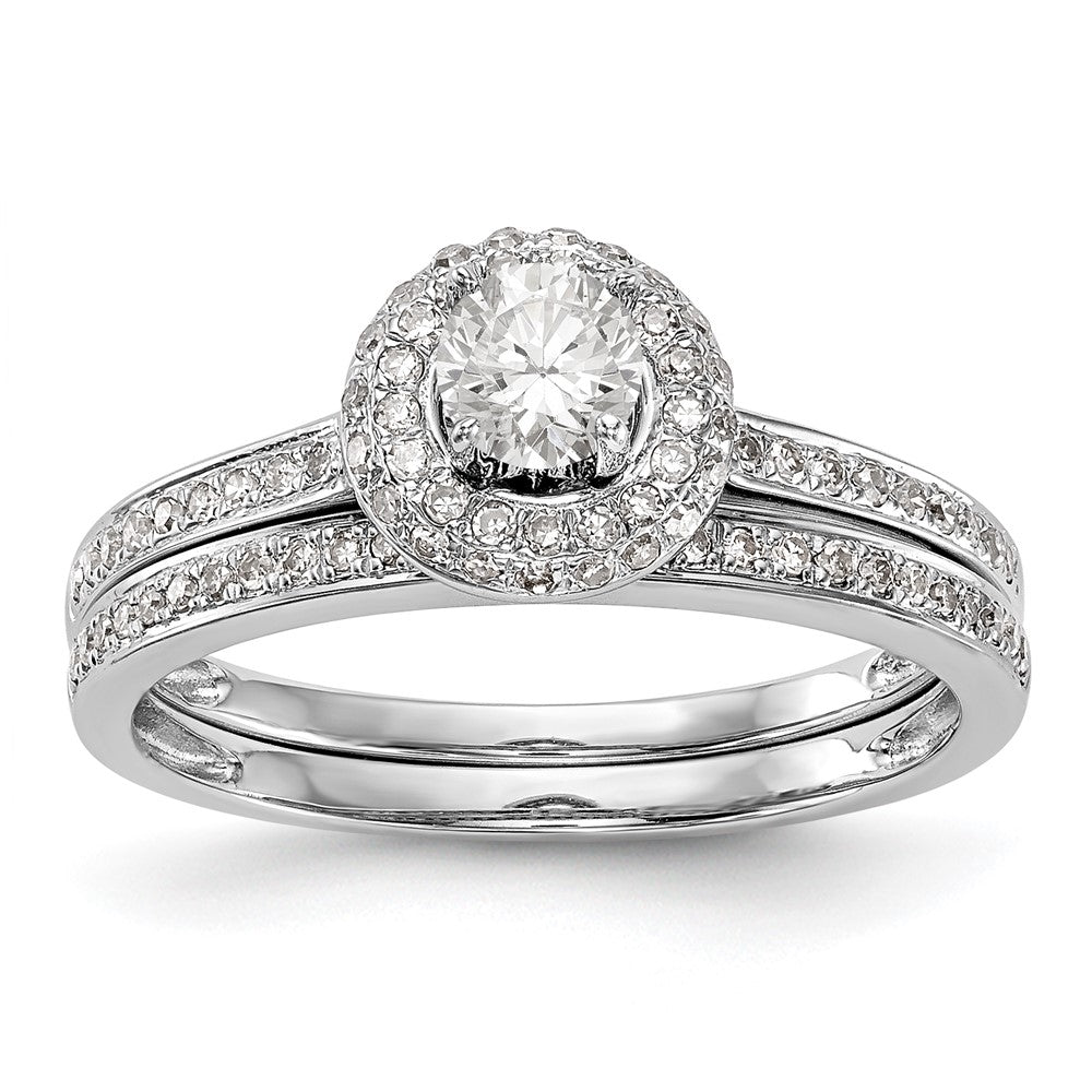 1/2 Ct. Natural Diamond Halo Bridal Engagement Ring Set in 14K White Gold