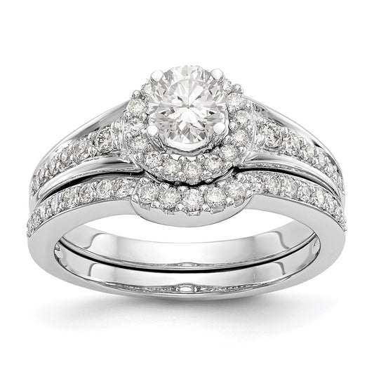 1 Ct. Natural Diamond Halo Bridal Engagement Ring Set in 14K White Gold