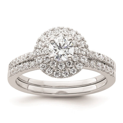 0.25ct. CZ Solid Real 14K White Gold Round Double Halo Engagement Ring