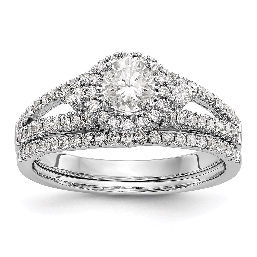 1 Ct. Natural Diamond Halo Bridal Engagement Ring Set in 14K White Gold
