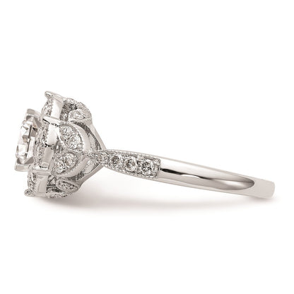 0.40ct. CZ Solid Real 14K White Gold Peg Set Round Halo Engagement Ring