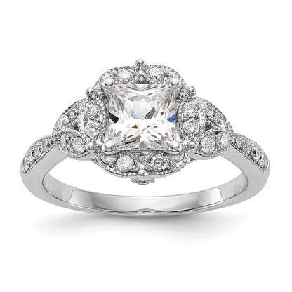 0.40ct. CZ Solid Real 14K White Gold Peg Set Round Halo Engagement Ring