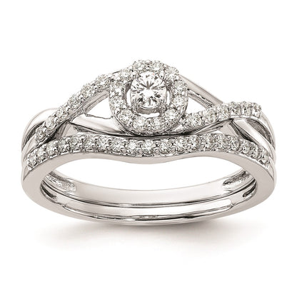 0.10ct. CZ Solid Real 14K White Gold Round Halo Engagement Ring