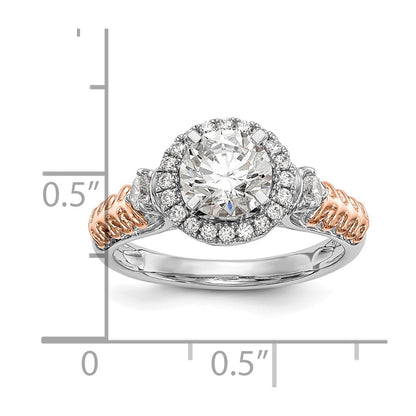 0.28ct. CZ Solid Real 14K Two-tone Peg Set Halo Engagement Ring