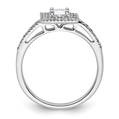 0.50ct. CZ Solid Real 14K White Gold Princess Square Halo Engagement Ring