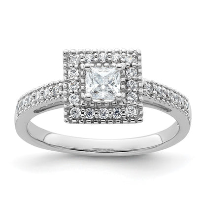 0.50ct. CZ Solid Real 14K White Gold Princess Square Halo Engagement Ring