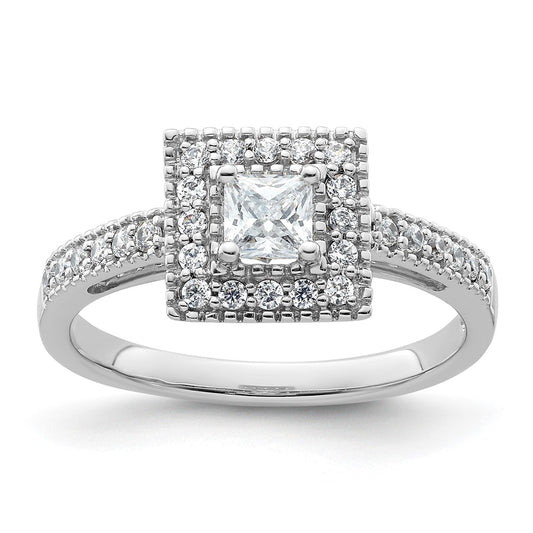 0.50ct. CZ Solid Real 14K White Gold Princess Square Halo Engagement Ring