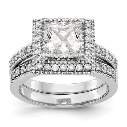 1.00ct. CZ Solid Real 14K White Gold Princess Square Halo Engagement Ring