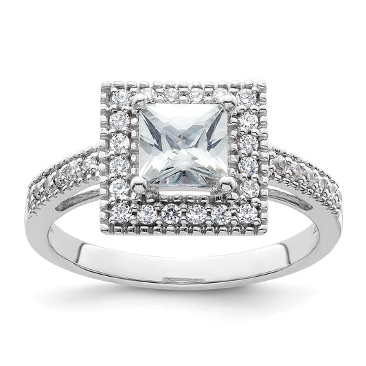 1.50ct. CZ Solid Real 14K White Gold Princess Square Halo Engagement Ring
