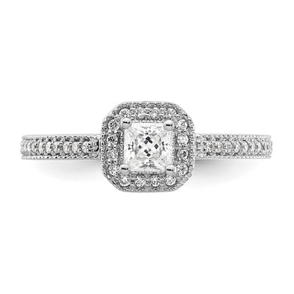 0.25ct. CZ Solid Real 14K White Gold Princess Square Halo Engagement Ring