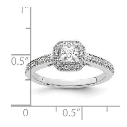 0.25ct. CZ Solid Real 14K White Gold Princess Square Halo Engagement Ring