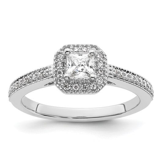 0.25ct. CZ Solid Real 14K White Gold Princess Square Halo Engagement Ring