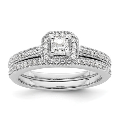 0.33ct. CZ Solid Real 14K White Gold Princess Square Halo Engagement Ring