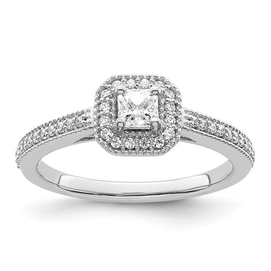 0.33ct. CZ Solid Real 14K White Gold Princess Square Halo Engagement Ring