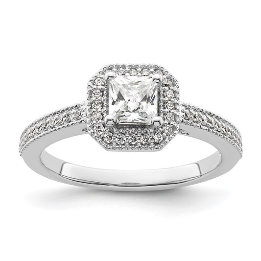 0.50ct. CZ Solid Real 14K White Gold Princess Square Halo Engagement Ring