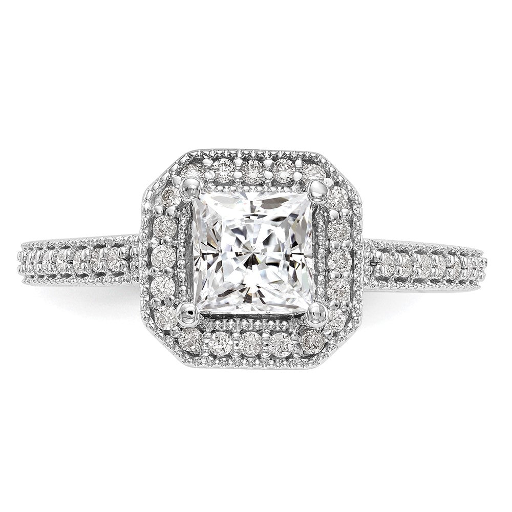0.75ct. CZ Solid Real 14K White Gold Princess Square Halo Engagement Ring