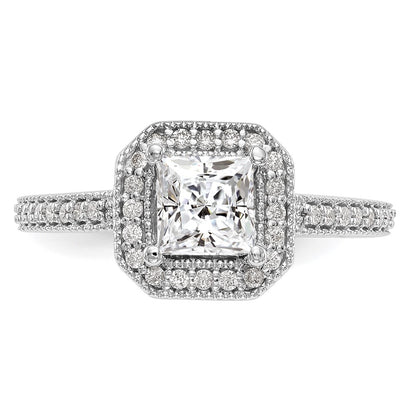 0.75ct. CZ Solid Real 14K White Gold Princess Square Halo Engagement Ring
