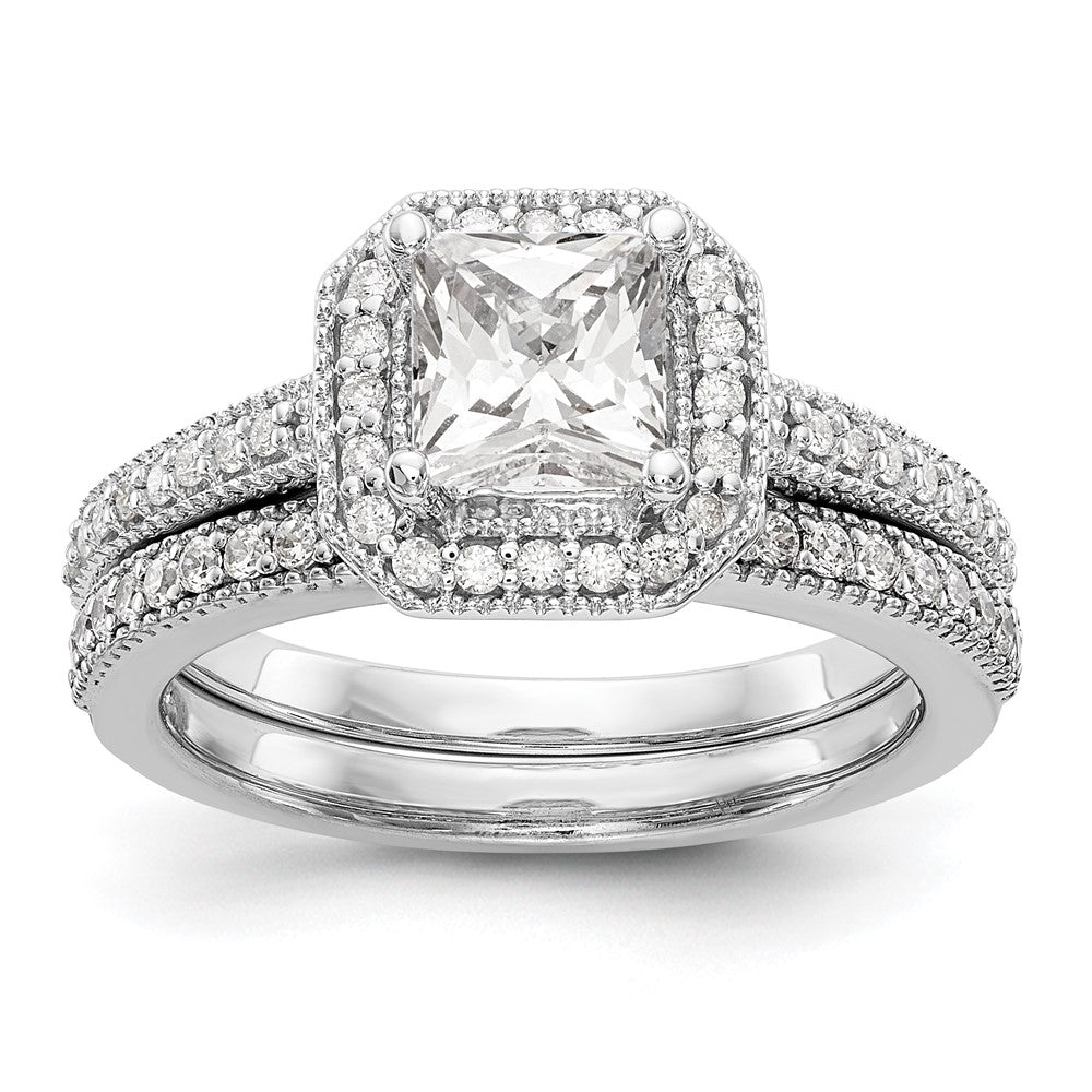 0.75ct. CZ Solid Real 14K White Gold Princess Square Halo Engagement Ring