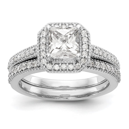 0.75ct. CZ Solid Real 14K White Gold Princess Square Halo Engagement Ring
